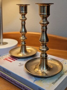 Vintage Polished Brass Candlestick Pair